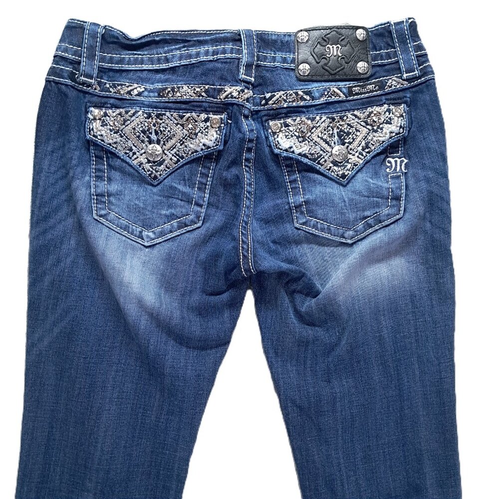 Miss Me Jean Women 31x34, Tag 30X34 Boot Cut Embellished Distressed Flap Pockets - Picture 4 of 16